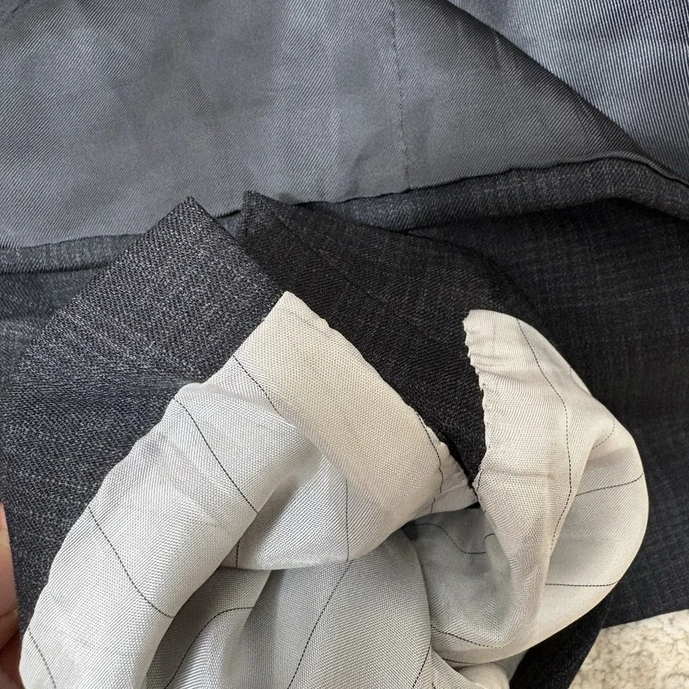 Canali Impeccabile Blazer US‎ 44L 100% Wool Gray Plaid Italy Sport Coat